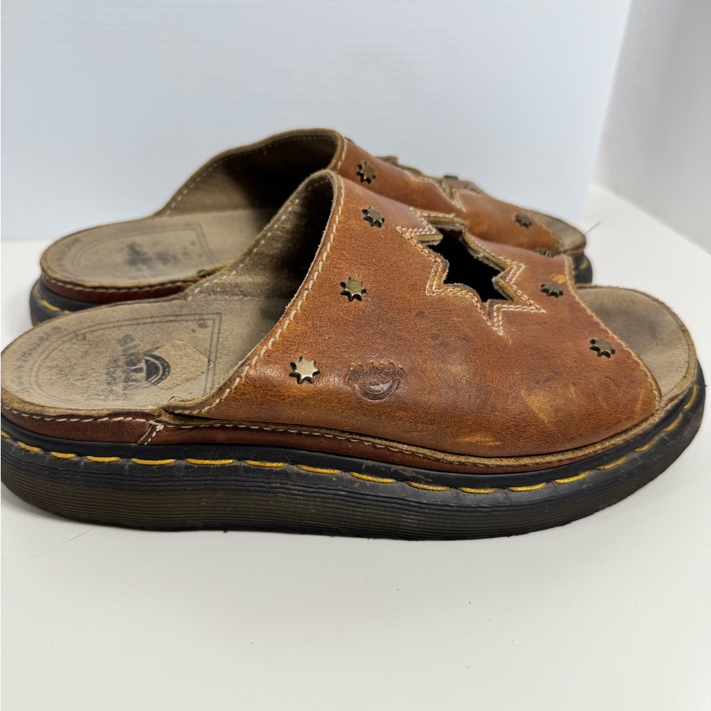 Vintage Dr. Martens Y2K Star Cutout Studded Leather Mule Sandals Brown M10 W11.5 - Picture 3 of 16